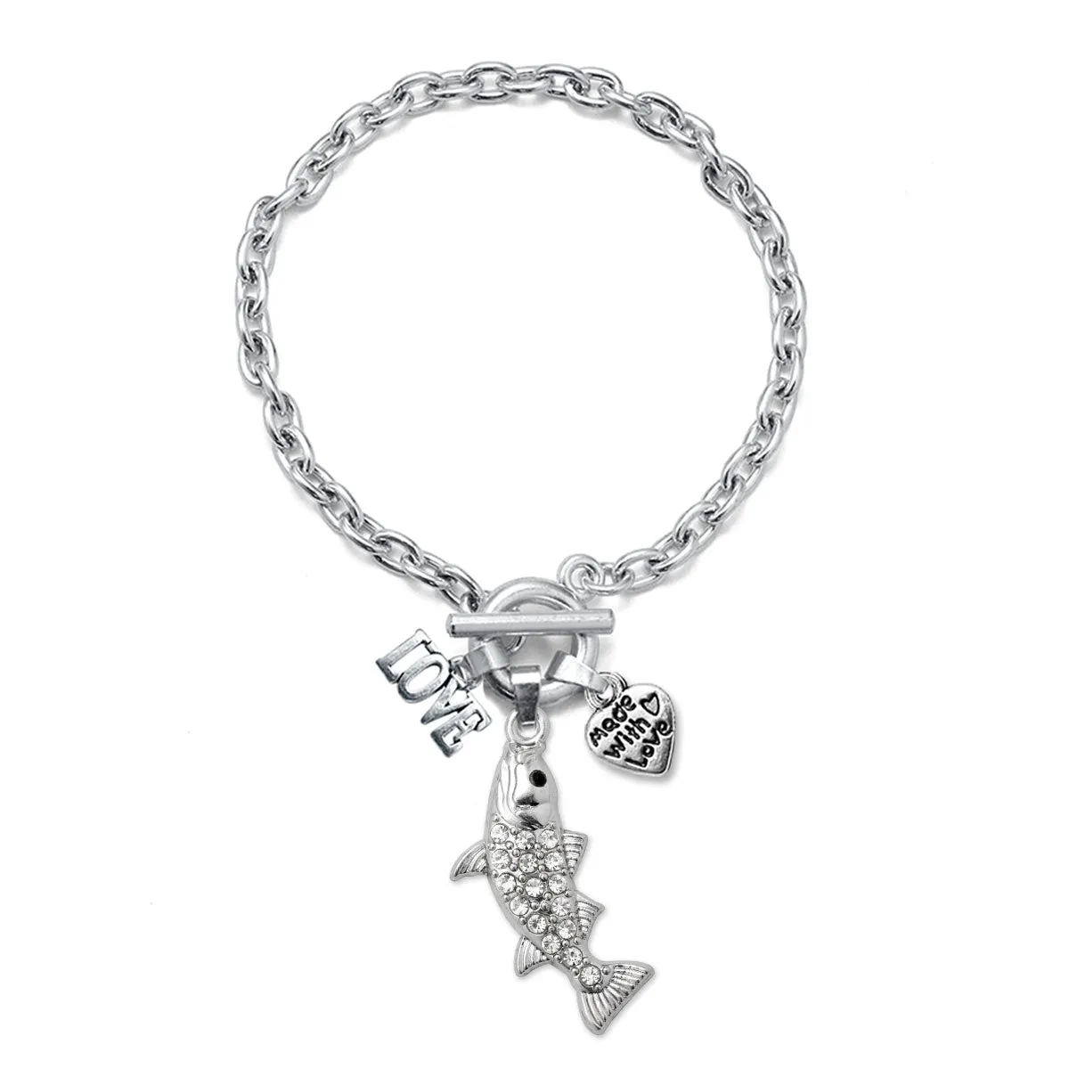 Silver Love Fish Charm Toggle Bracelet