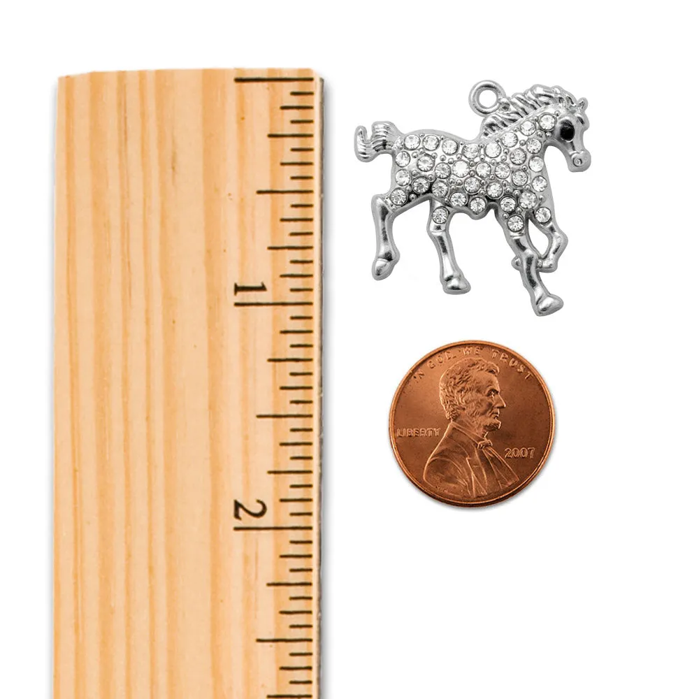 Silver Love Galloping Horse Charm Wire Bangle Bracelet