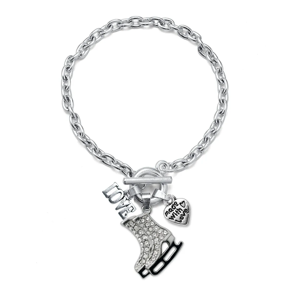 Silver Love Ice Skates Charm Toggle Bracelet