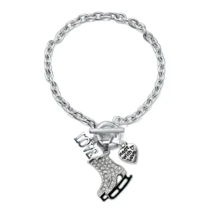Silver Love Ice Skates Charm Toggle Bracelet