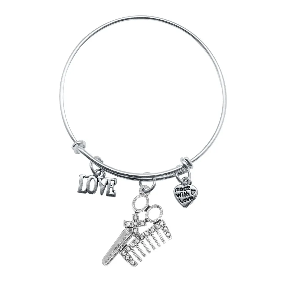 Silver Love Pave Stylist Charm Wire Bangle Bracelet