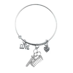 Silver Love Pave Stylist Charm Wire Bangle Bracelet
