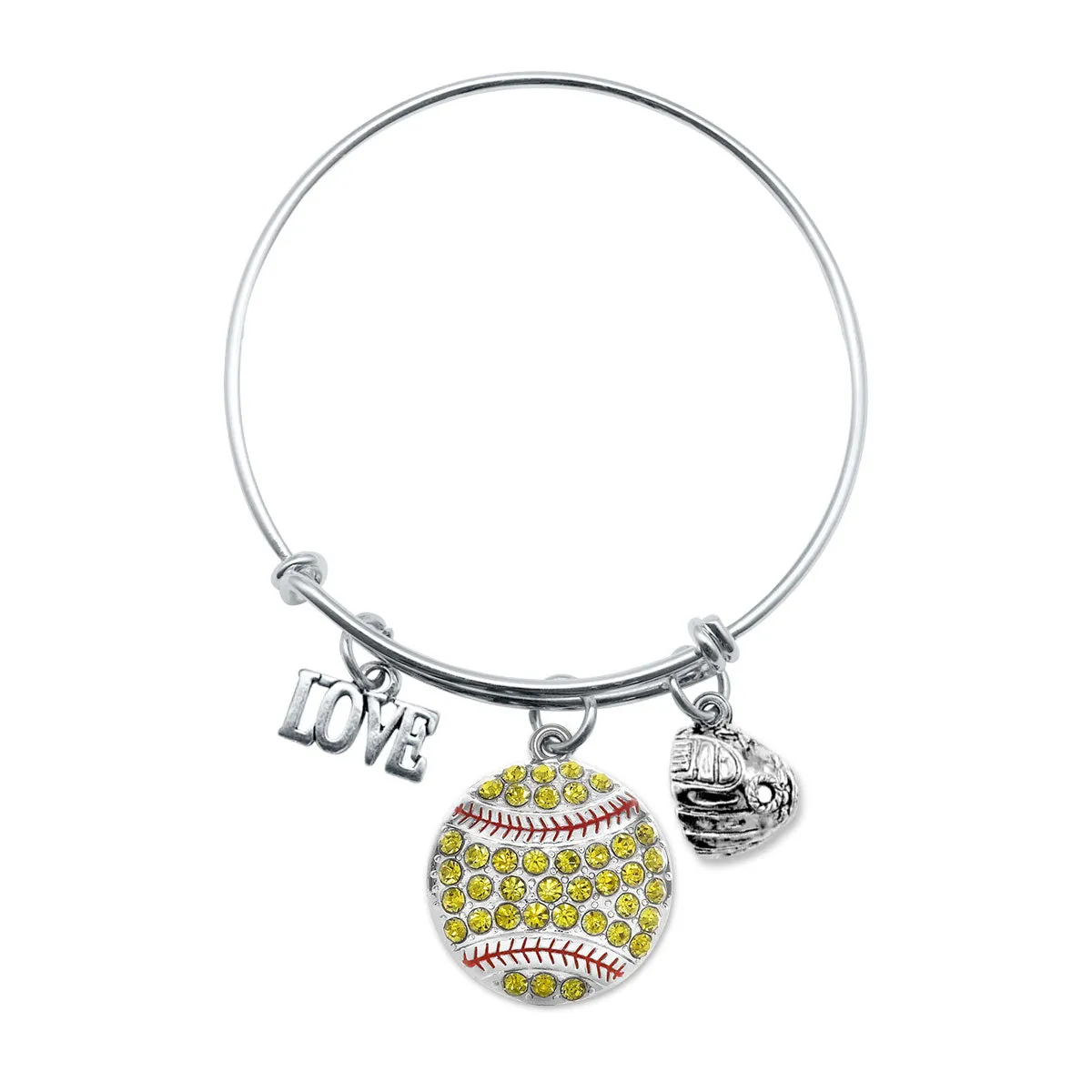 Silver Love Softball Glove Charm Wire Bangle Bracelet