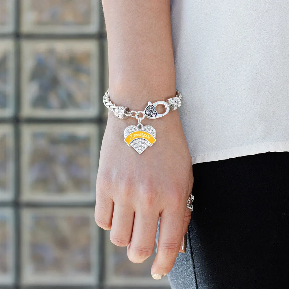 Silver Marigold Flower Girl Pave Heart Charm Braided Bracelet