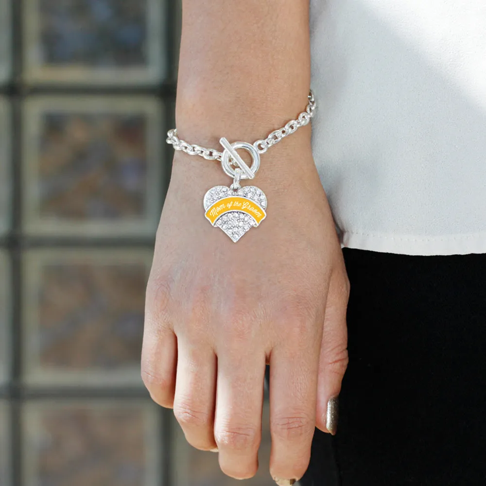 Silver Marigold Mom of the Groom Pave Heart Charm Toggle Bracelet