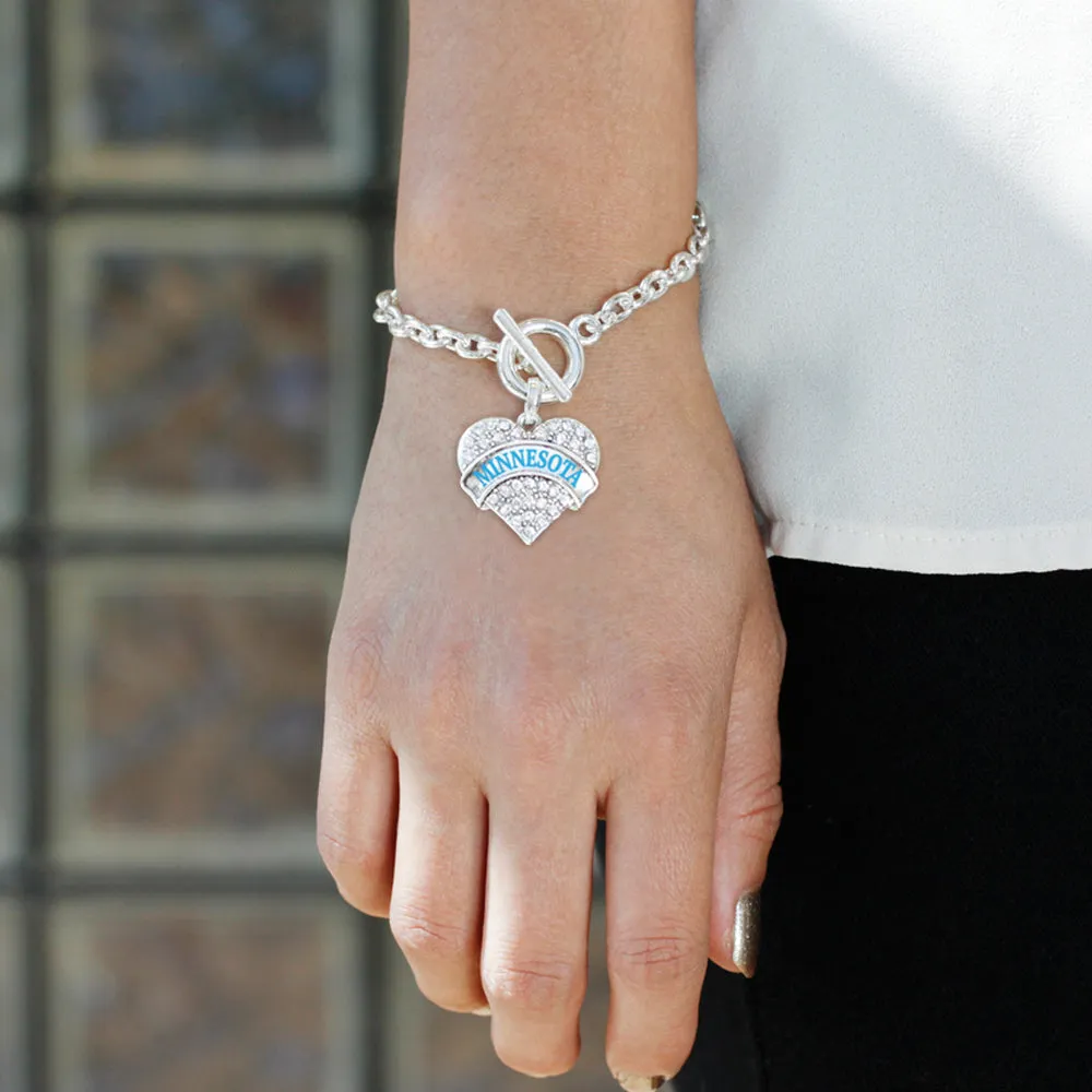 Silver Minnesota Pave Heart Charm Toggle Bracelet
