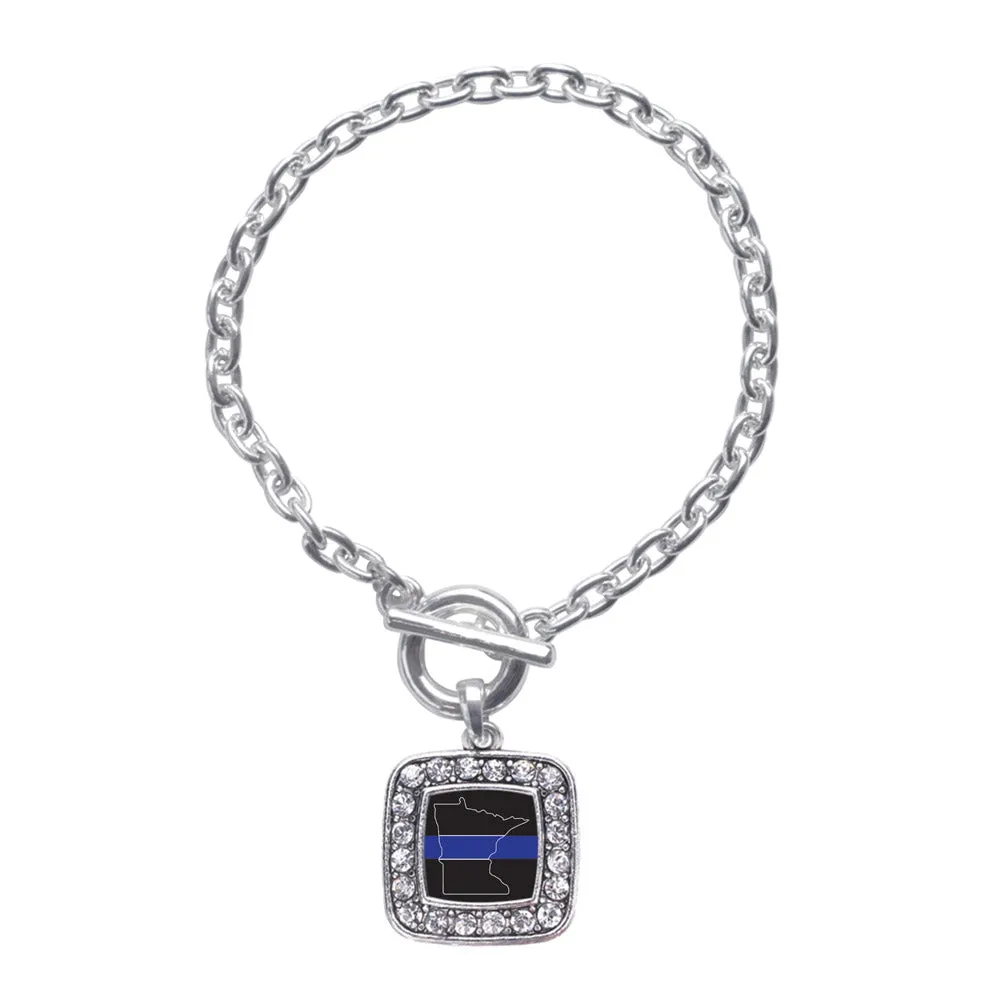 Silver Minnesota Thin Blue Line Square Charm Toggle Bracelet