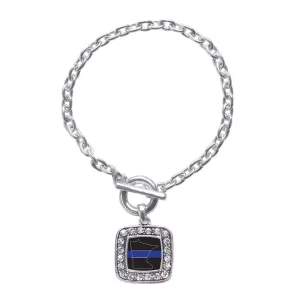 Silver Minnesota Thin Blue Line Square Charm Toggle Bracelet