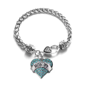 Silver Mommy Aqua Aqua Pave Heart Charm Braided Bracelet