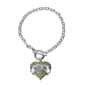 Silver Mommy Green Green Pave Heart Charm Toggle Bracelet