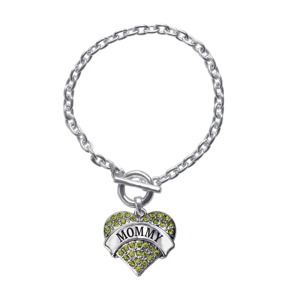 Silver Mommy Green Green Pave Heart Charm Toggle Bracelet