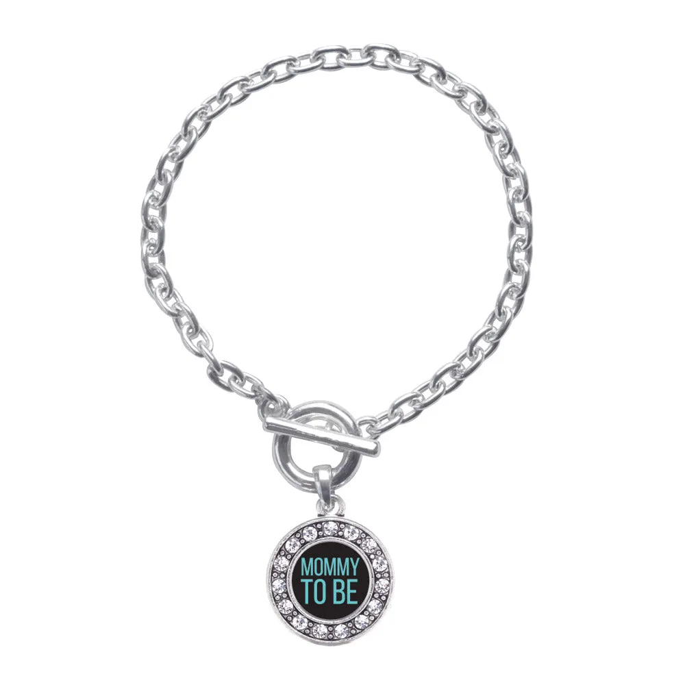 Silver Mommy To Be Blue Circle Charm Toggle Bracelet