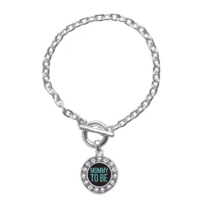 Silver Mommy To Be Blue Circle Charm Toggle Bracelet