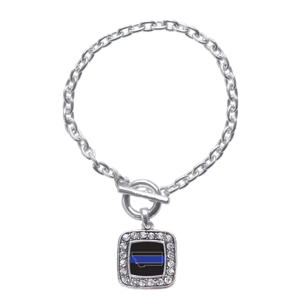 Silver Montana Thin Blue Line Square Charm Toggle Bracelet