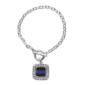 Silver Montana Thin Blue Line Square Charm Toggle Bracelet