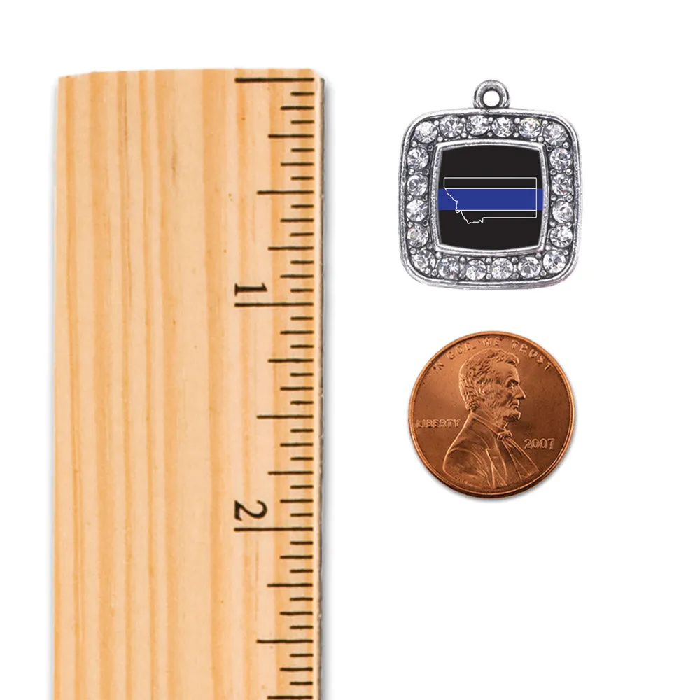 Silver Montana Thin Blue Line Square Charm Toggle Bracelet