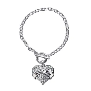 Silver Morgan Mom Pave Heart Charm Toggle Bracelet