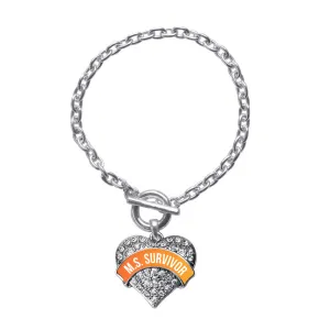 Silver M.S. SURVIVOR Pave Heart Charm Toggle Bracelet