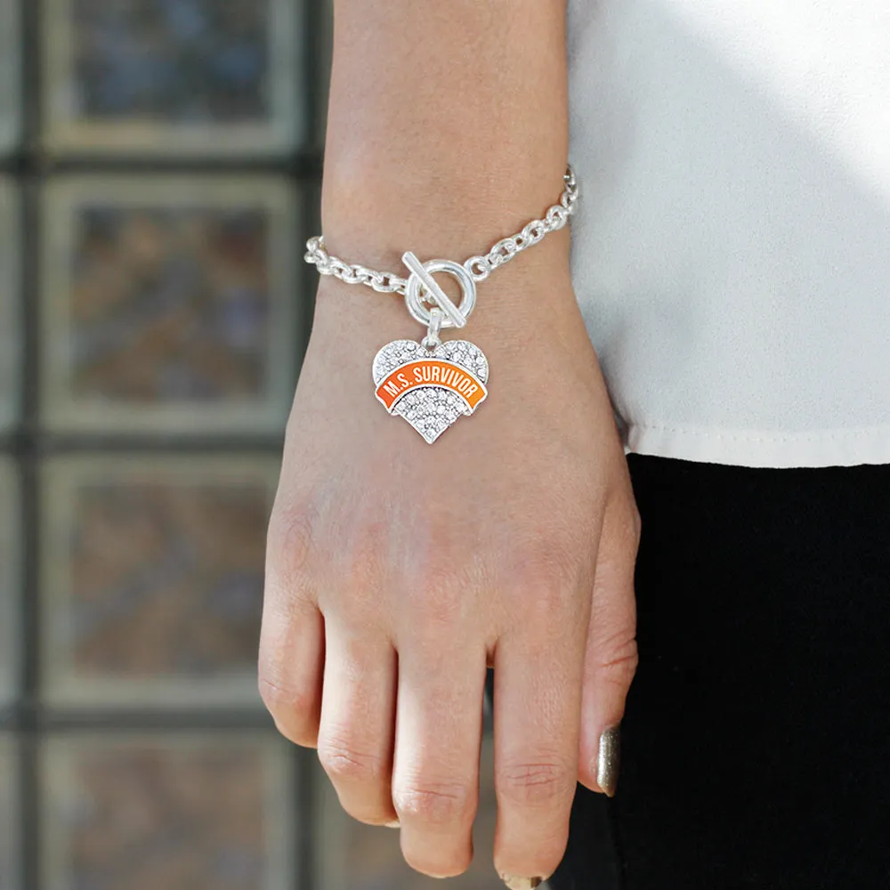 Silver M.S. SURVIVOR Pave Heart Charm Toggle Bracelet