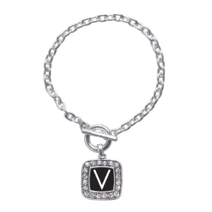 Silver My Initials - Letter V Square Charm Toggle Bracelet