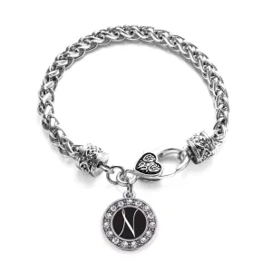 Silver My Script Initials - Letter N Circle Charm Braided Bracelet