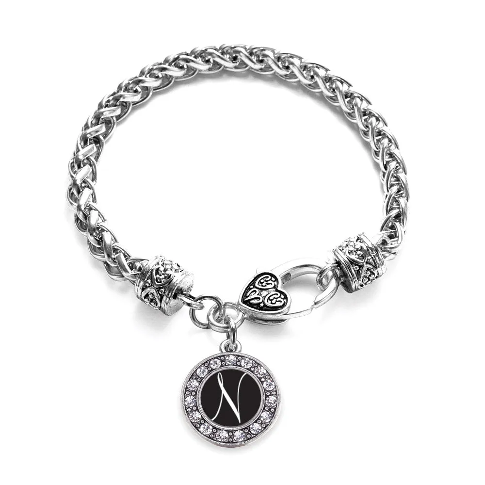 Silver My Script Initials - Letter N Circle Charm Braided Bracelet