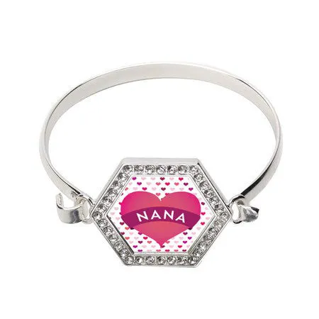 Silver Nana Hearts Hexagon Charm Bangle Bracelet