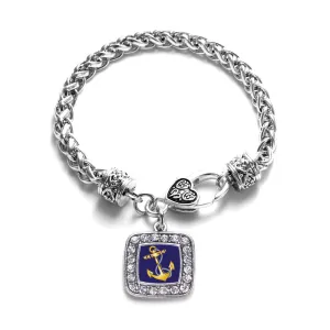 Silver Navy Anchor Square Charm Braided Bracelet