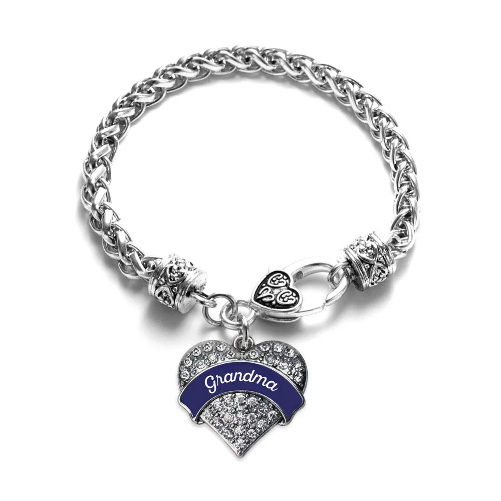 Silver Navy Blue Grandma Pave Heart Charm Braided Bracelet