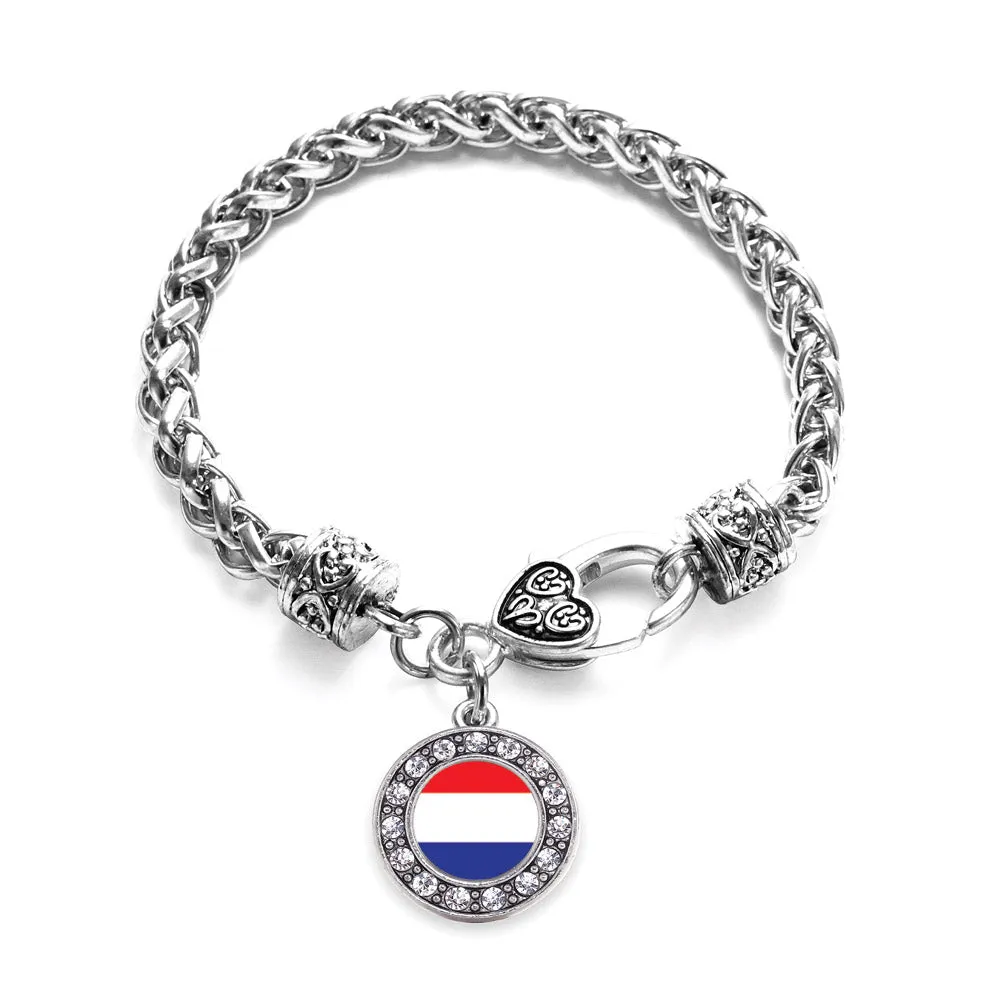 Silver Netherlands Flag Circle Charm Braided Bracelet