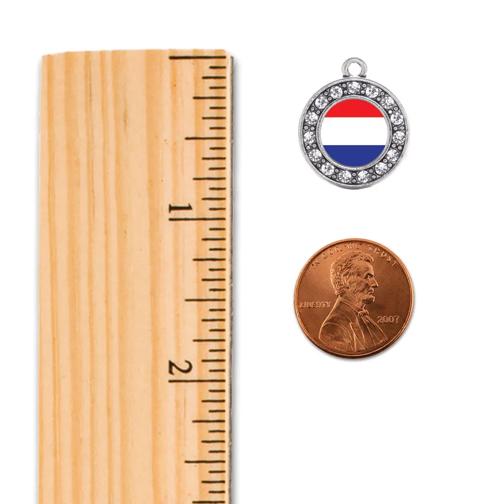 Silver Netherlands Flag Circle Charm Braided Bracelet