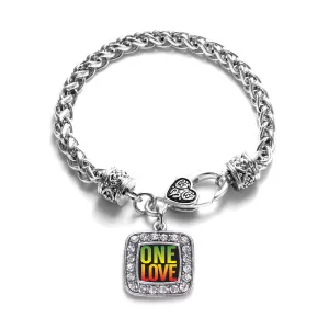 Silver One Love Square Charm Braided Bracelet