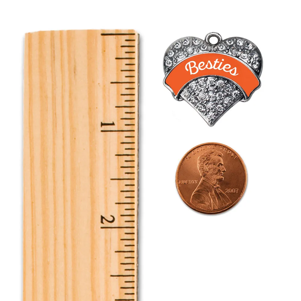 Silver Orange Besties Pave Heart Charm Toggle Bracelet