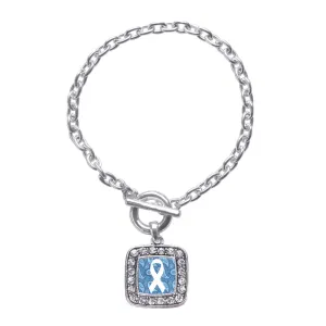 Silver Paisly Awareness Ribbon Square Charm Toggle Bracelet