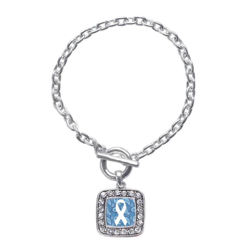 Silver Paisly Awareness Ribbon Square Charm Toggle Bracelet