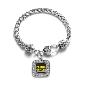Silver Parole Officer Square Charm Braided Bracelet