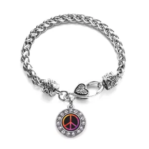 Silver Peace Circle Charm Braided Bracelet