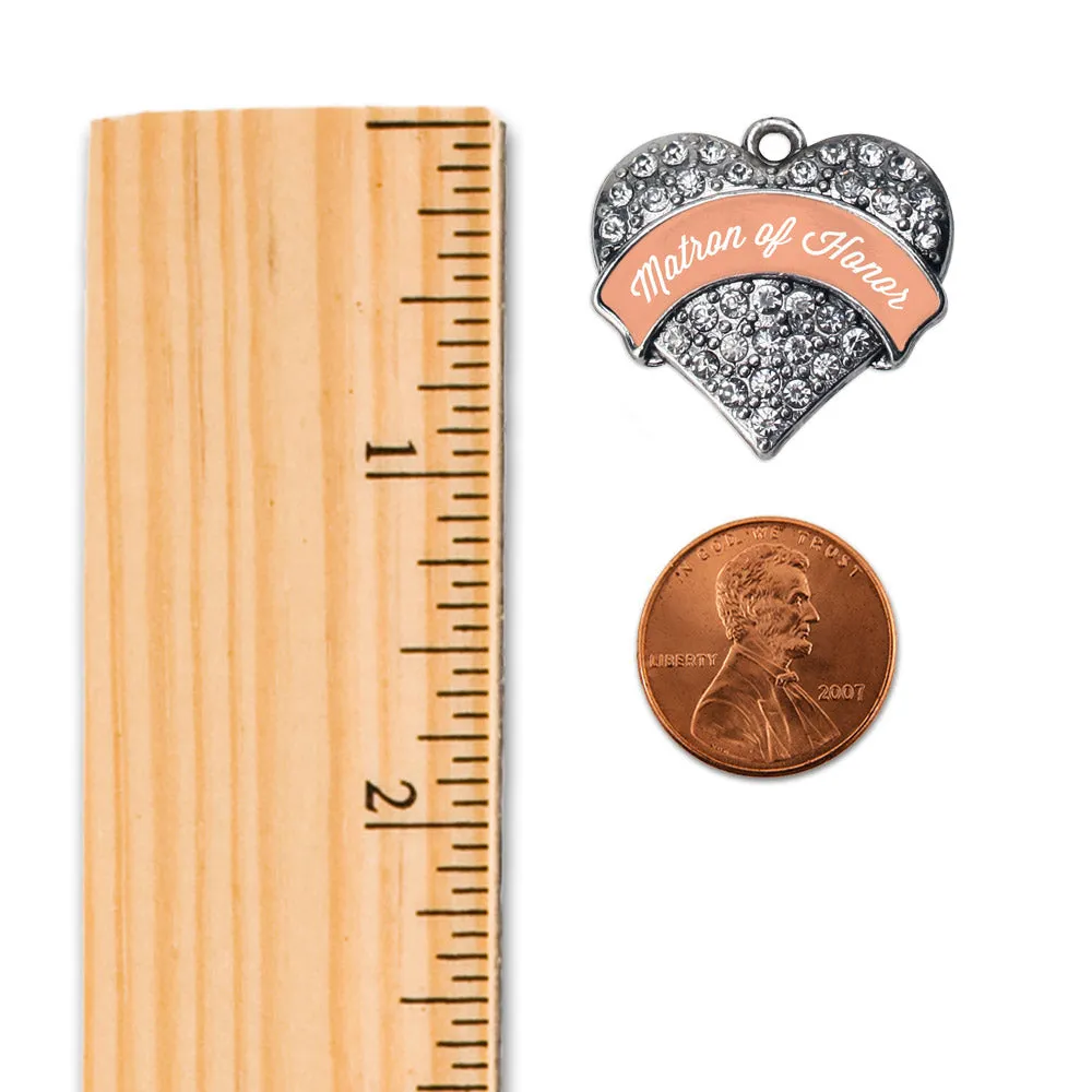 Silver Peach Matron of Honor Pave Heart Charm Toggle Bracelet