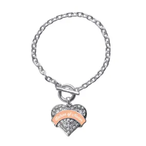 Silver Peach Matron of Honor Pave Heart Charm Toggle Bracelet