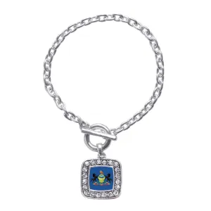 Silver Pennsylvania Flag Square Charm Toggle Bracelet