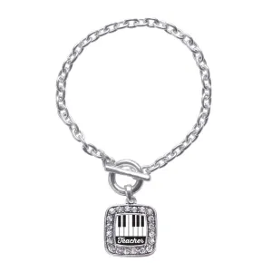 Silver Piano Teacher Square Charm Toggle Bracelet