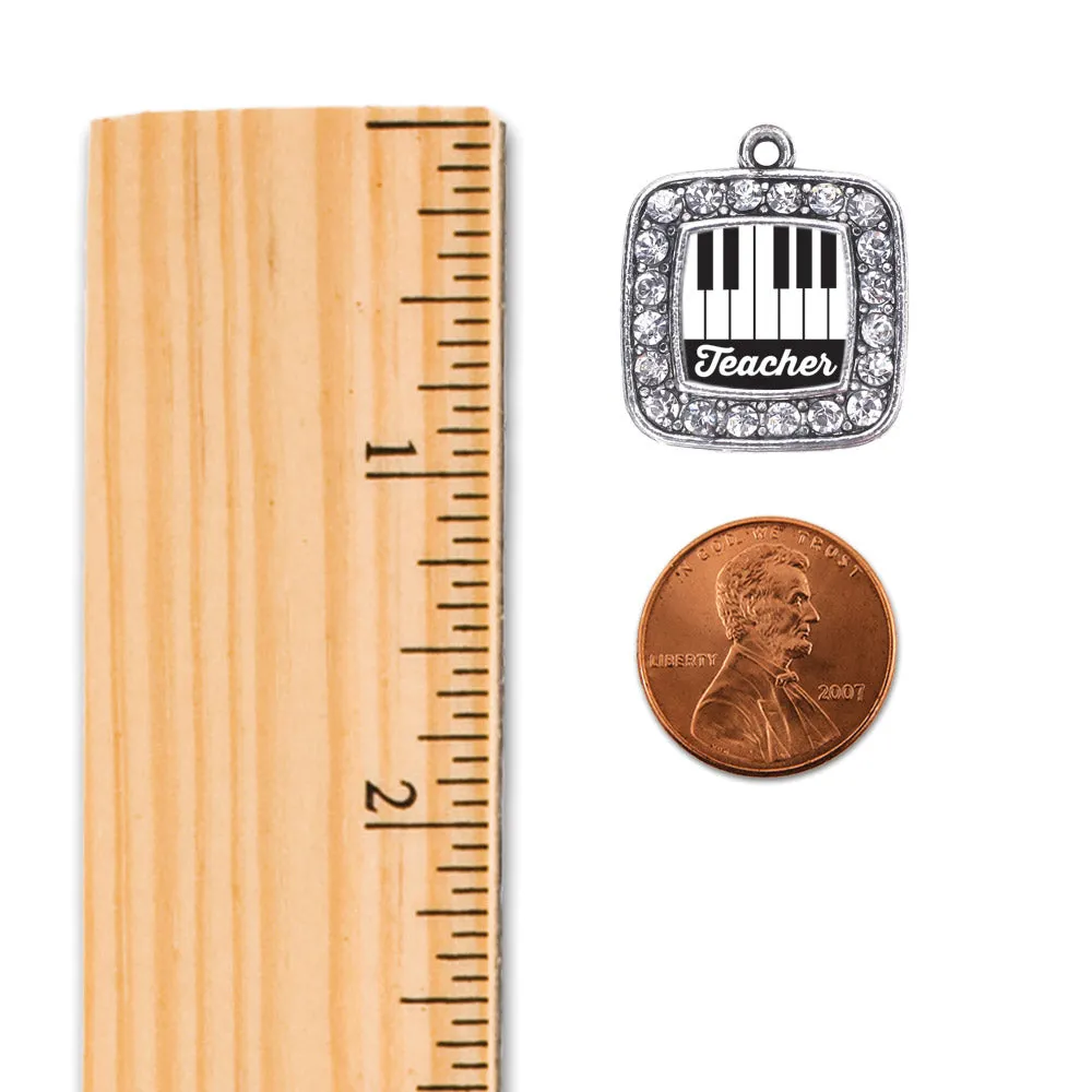 Silver Piano Teacher Square Charm Toggle Bracelet