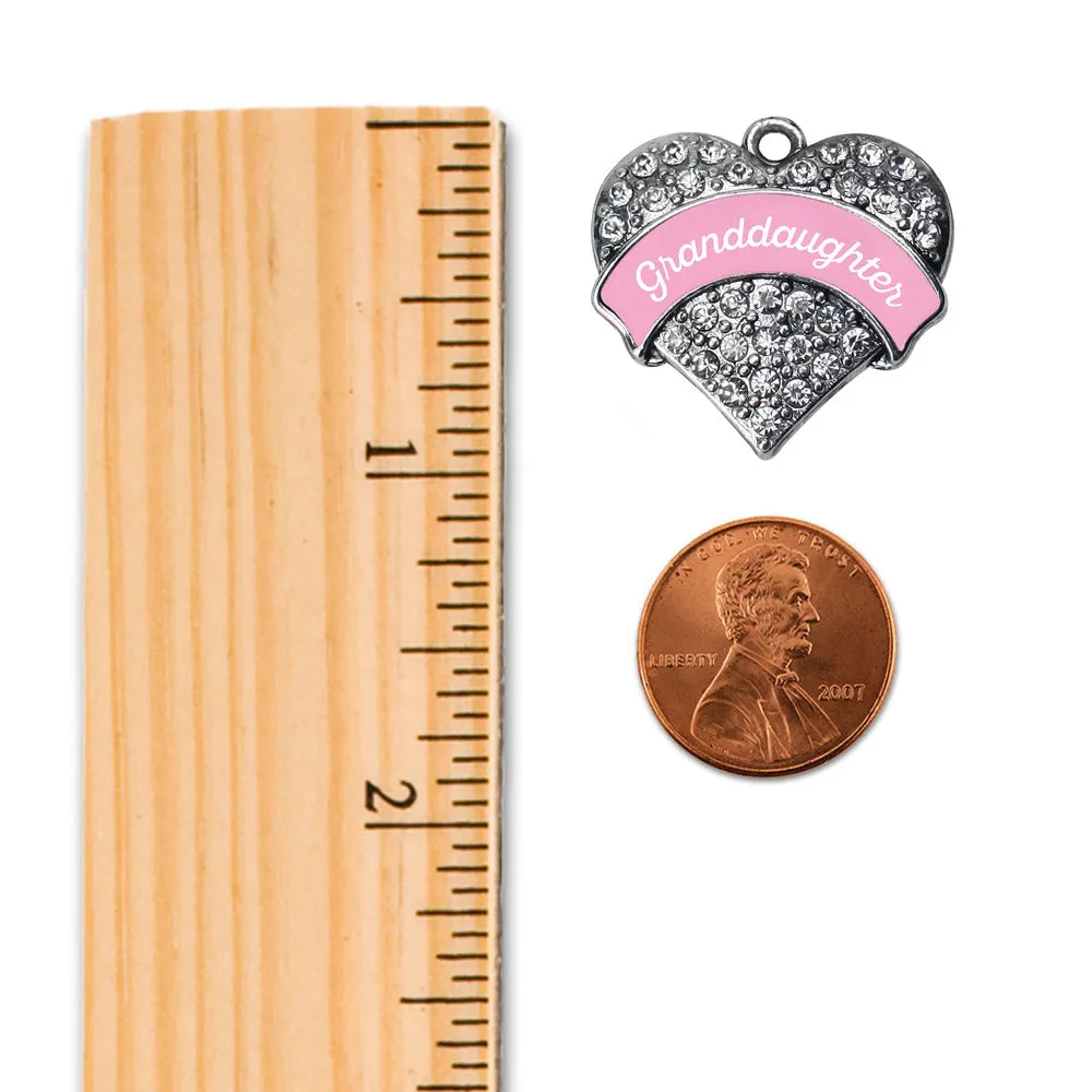 Silver Pink Granddaughter Pave Heart Charm Toggle Bracelet