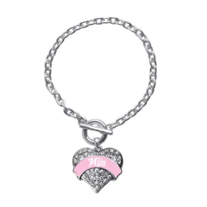 Silver Pink Mija Pave Heart Charm Toggle Bracelet