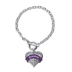 Silver Plum Grandma Pave Heart Charm Toggle Bracelet