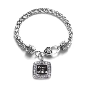 Silver Proud To Be Navajo Square Charm Braided Bracelet