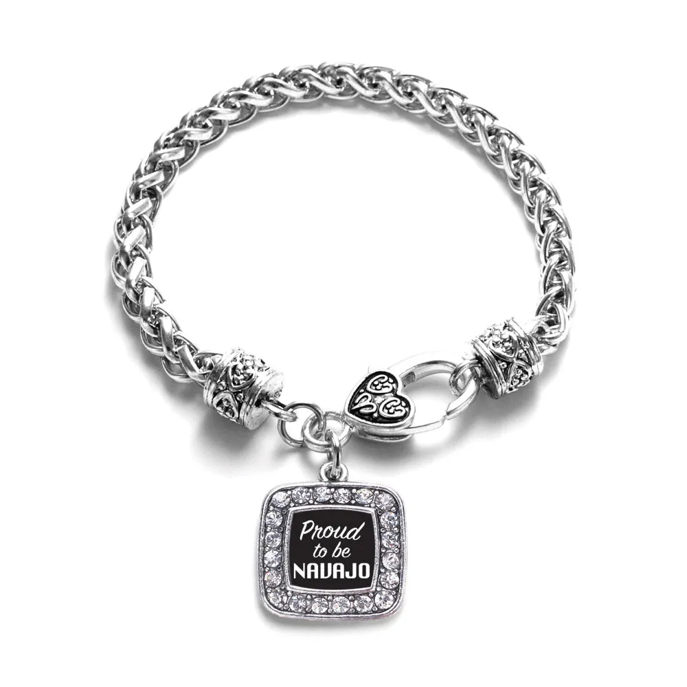 Silver Proud To Be Navajo Square Charm Braided Bracelet