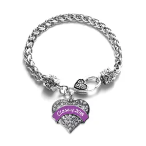 Silver Purple Class of 2016 Pave Heart Charm Braided Bracelet