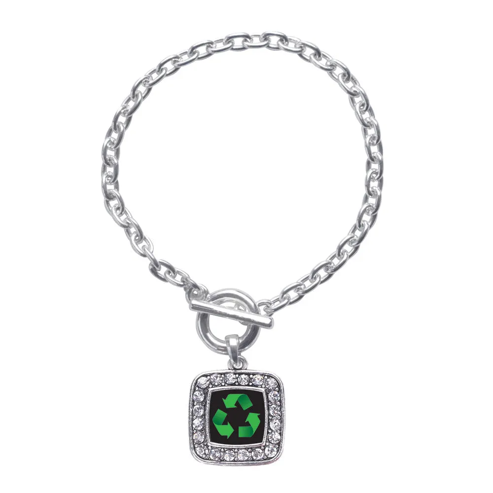 Silver Recycle Square Charm Toggle Bracelet