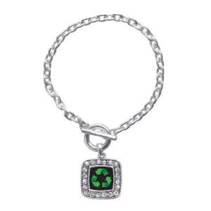 Silver Recycle Square Charm Toggle Bracelet